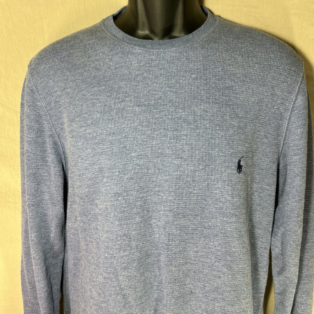 Polo Ralph Lauren Waffle Knit Thermal Shirt Men's Sz L Blue Cotton Pony Logo - Picture 3 of 12